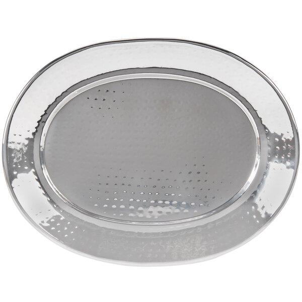 American Metalcraft HMOST1317 17 1/4" Oval Hammered Stainless Steel Tray