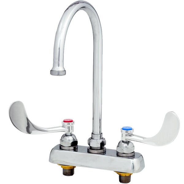 T&S B-1141-XSCR4V22 Deck Mounted Workboard Faucet with 4" Centers, 5 3/4" Gooseneck Spout, 2.2 GPM Aerator, Cerama Cartridges, and Wrist Action Handles