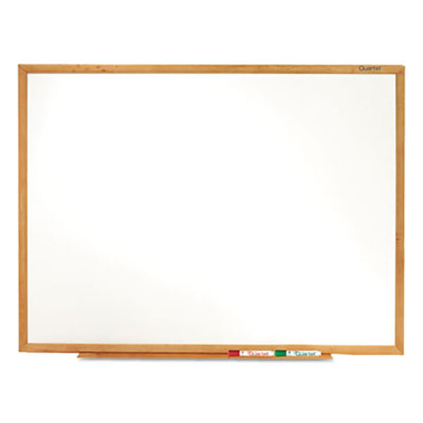 Quartet S574 Classic 48" x 36" Melamine Whiteboard with Oak Finish Frame
