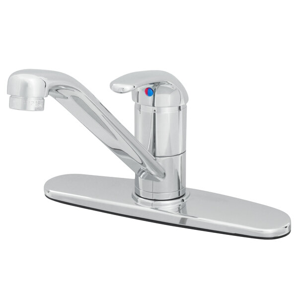 A silver T&S single lever faucet with 9" swivel spout.