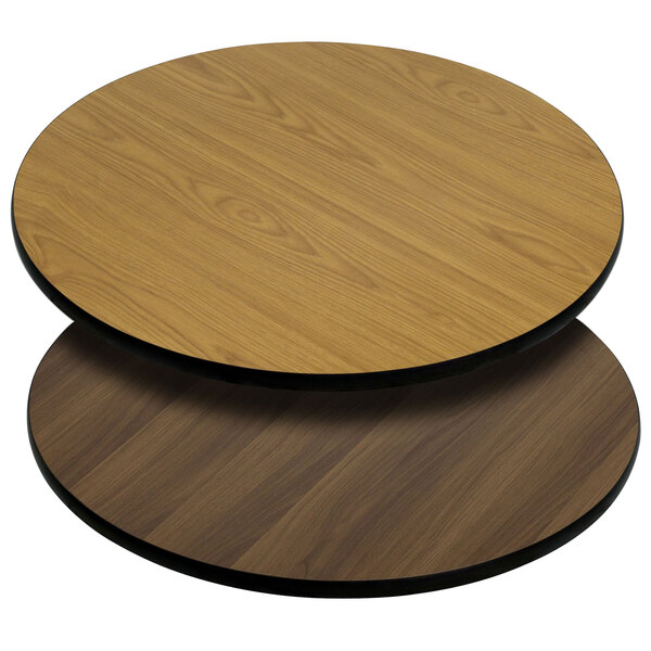 Flash Furniture XU-RD-30-WNT-GG 30" Natural / Walnut Reversible Laminated Round Table Top