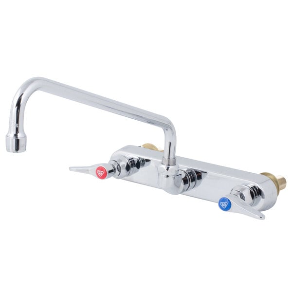 T&S B-1128-XS-F12 Wall Mounted Workboard Faucet with 8" Centers, 12" Swing Spout, 1.2 GPM Aerator, Eterna Cartridges, and Lever Handles
