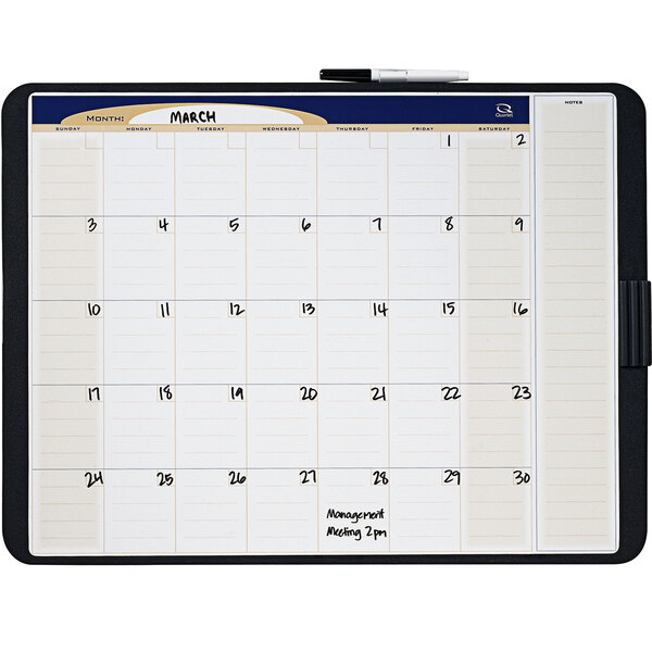 Tack & Write Monthly Calendar Board 23 x 17 Black Frame White Surface