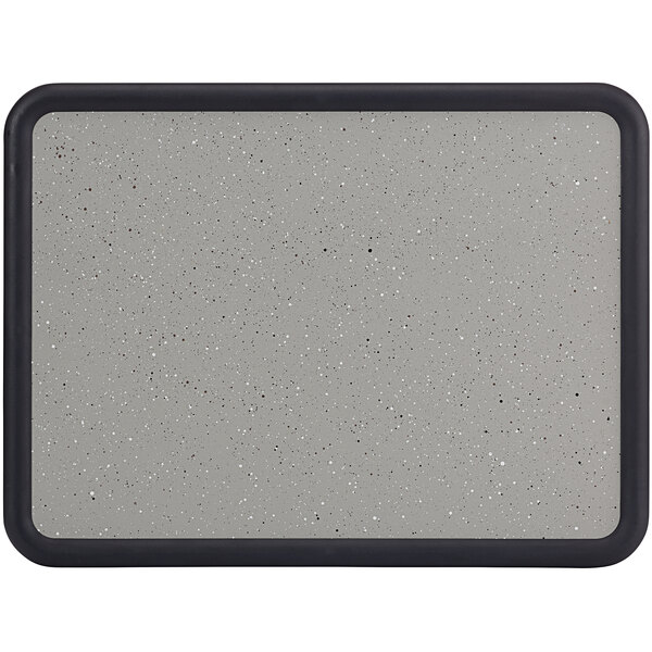 A grey and black rectangular bulletin board with a black frame.