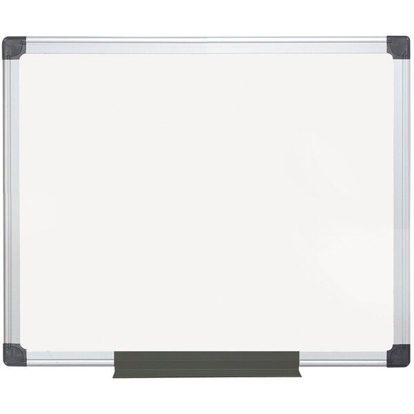 A MasterVision whiteboard with a silver aluminum frame.
