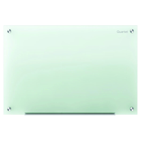 A Quartet frameless frosted glass markerboard with screws.
