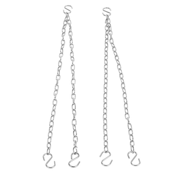 A pair of silver chains with hooks.