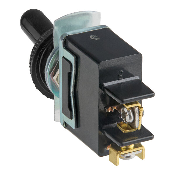A black and metal toggle switch designed for use with Avantco toggle control strip warmers.
