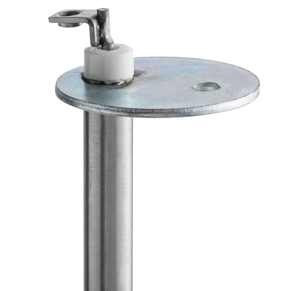 A metal pole with a white plastic part.