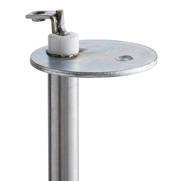 An Avantco heating element with a white metal base on a metal pole.