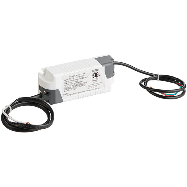 An Avantco LED driver with white and black wires.