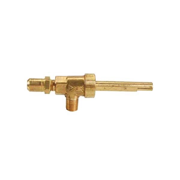 A close-up of a brass FMP gas valve with a gold handle.