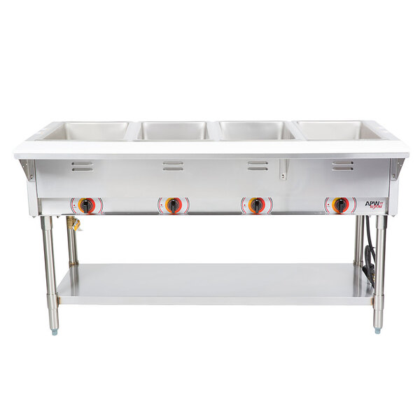 APW Wyott SST4S Stationary Steam Table - Four Pan - Sealed Well, 240V