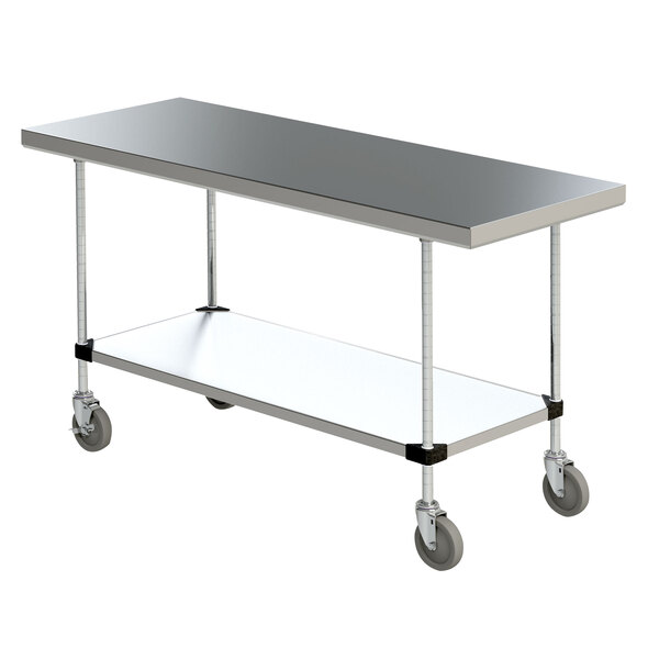 Metro MWTS2436FS Space Saver 24" x 36" 14-Gauge Stainless Steel Heavy-Duty Mobile Work Table with Undershelf