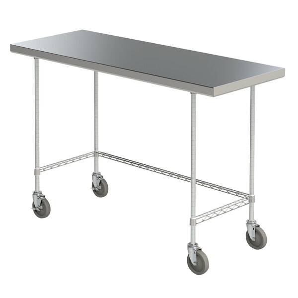 Metro MWTS2460US Space Saver 24" x 60" 14-Gauge Stainless Steel Heavy-Duty Mobile Work Table