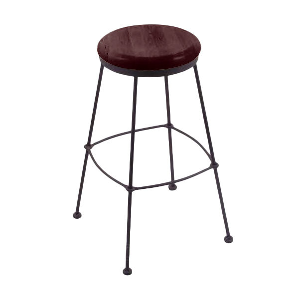 Holland Bar Stool 303025BWDCMpl Black Wrinkle Steel Counter Height Stool with Dark Cherry Maple