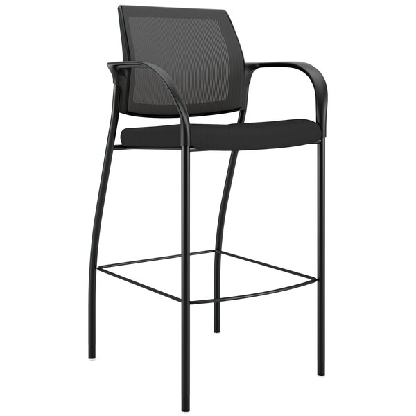Hon IC108IMCU10 Ignition 2.0 Series Black Ilira-Stretch Mesh Upholstered Fabric Cafe Height Stool