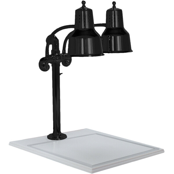 A black Hanson Heat Lamp attached to a white rectangular base.