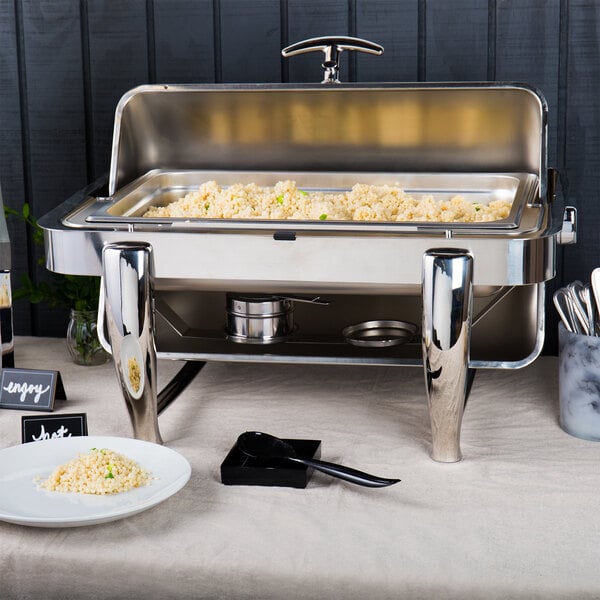 Stainless Steel Catering Chafing Dish Roll Top Deluxe Full Size Silver 8 Qt 