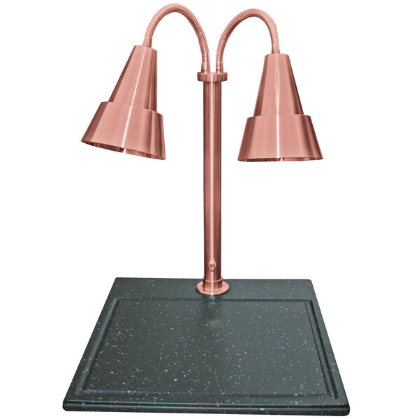Hanson Heat Lamps DLM/BB/100/ST/BCOP Dual Bulb 18" x 20" Bright Copper Carving Station with Black Synthetic Granite Base