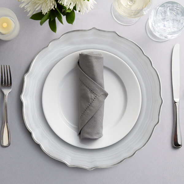 Jay Companies Alabaster Glass Charger Plates 4-Piece Set With Silver Rim 13