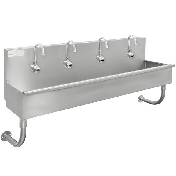 Advance Tabco 19-18-80EF 16-Gauge Multi-Station Hand Sink with 8" Deep Bowl and 4 Electronic Faucets - 80" x 17 1/2"