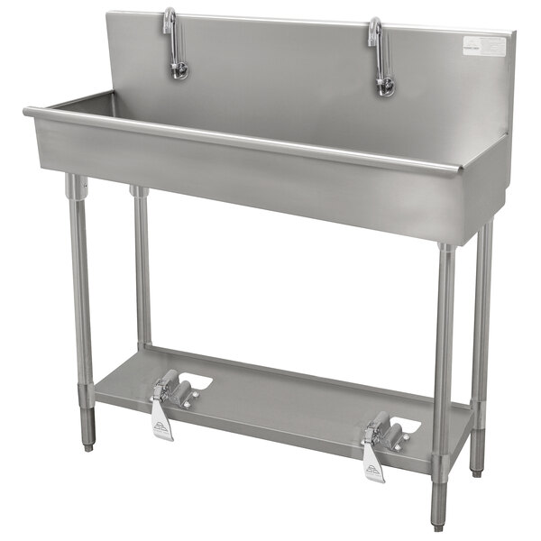 Advance Tabco 19-18-23FV 16-Gauge Multi-Station Hand Sink with 8" Deep Bowl and 1 Toe Operated Faucet - 23" x 17 1/2"