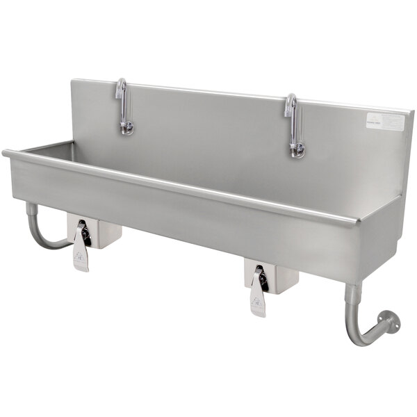 Advance Tabco 19-18-80KV 16-Gauge Multi-Station Hand Sink with 8" Deep Bowl and 4 Knee Operated Faucets - 80" x 17 1/2"