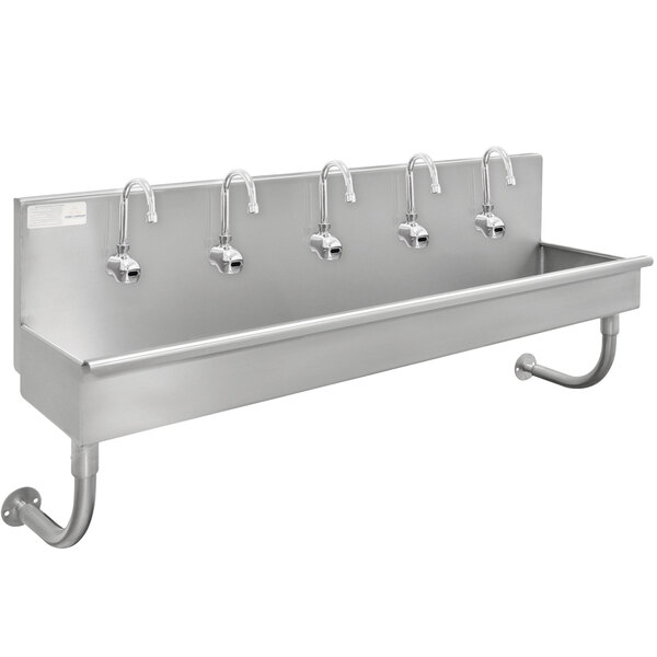 Advance Tabco 19-18-100EFADA 16-Gauge ADA Multi-Station Hand Sink with 5" Deep Bowl and 5 Electronic Faucets - 100" x 17 1/2"