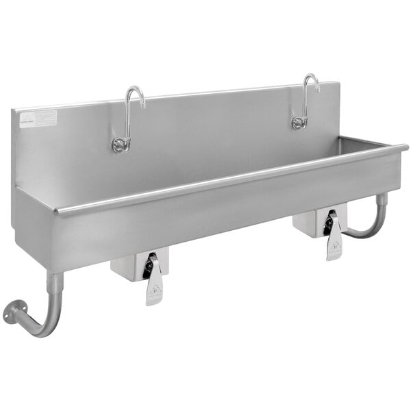 Advance Tabco 19-18-40KV 16-Gauge Multi-Station Hand Sink with 8" Deep Bowl and 2 Knee Operated Faucets - 40" x 17 1/2"