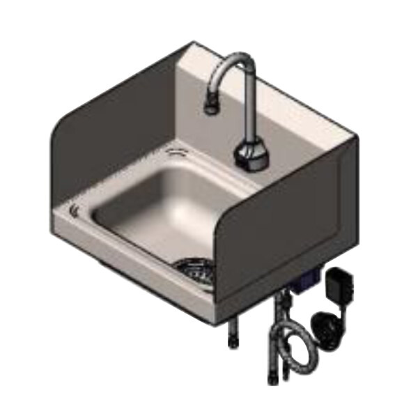 T&S CH-3101-S 17 1/4" x 15 1/4" Hand Sink with Deck Mount ChekPoint Electronic 11" Gooseneck Faucet with Drain Assembly and Splash Guards