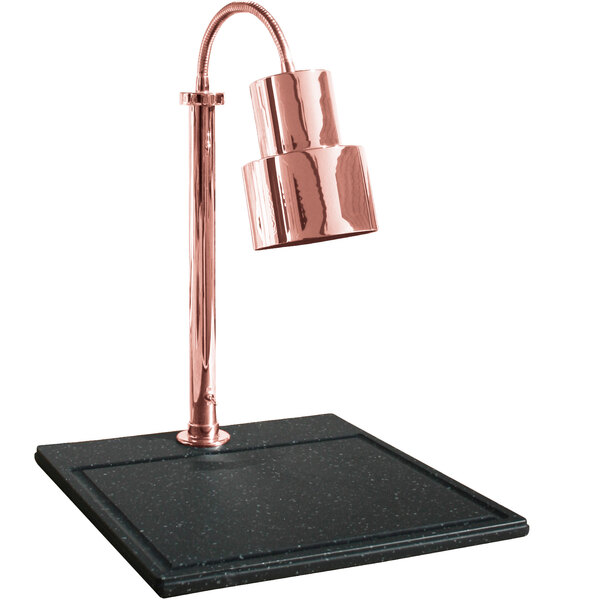 Hanson Heat Lamps SLM/BB/200ST/BCOP Single Lamp Streamline Style 18" x 20" Bright Copper Carving Station with Synthetic Granite Base