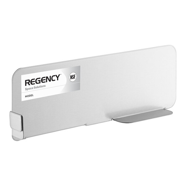 A rectangular stainless steel divider with rounded corners and a label on the left side.