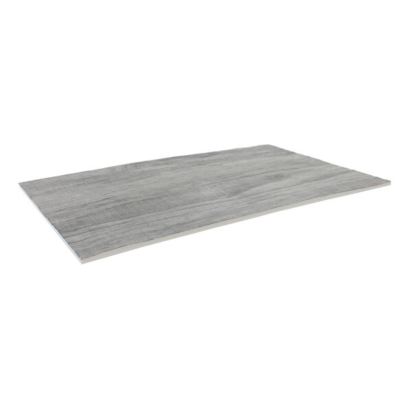 A grey rectangular surface with a distressed wood design.