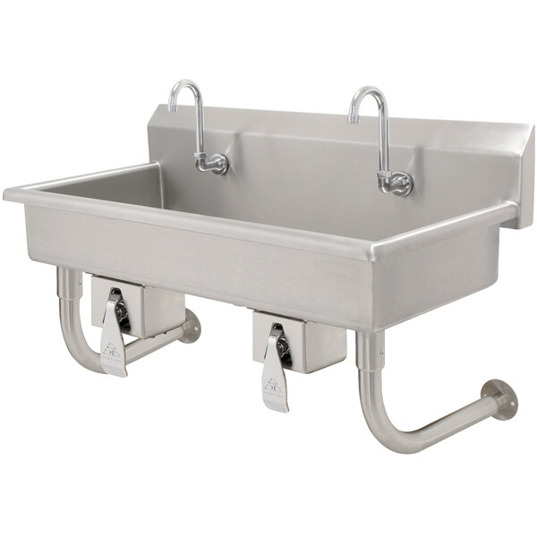 Advance Tabco FC-WM-60KV 16-Gauge Multi-Station Hand Sink with 8" Deep Bowl and 3 Knee Operated Faucets - 60" x 19 3/4"