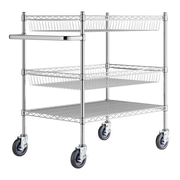 Regency Chrome Two Basket and One Shelf Utility Cart - 24" x 36" x 39"