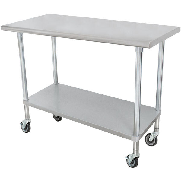 Advance Tabco ELAG-304C 30" x 48" 16-Gauge 430 Stainless Steel Economy Work Table with Galvanized Undershelf and Casters
