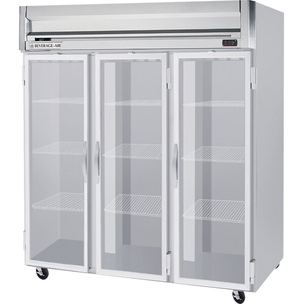 Beverage-Air HFS3-5G 3 Section Glass Door Reach-In Freezer - 74 cu. ft., Stainless Steel Front, Gray Exterior, Stainless Steel Interior