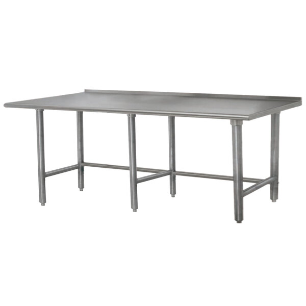 Advance Tabco TFLAG-308 30" x 96" 16-Gauge 430 Stainless Steel Economy Work Table with 1 1/2" Backsplash and Galvanized Legs
