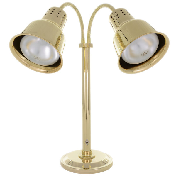A Hanson Heat Lamp with brass finish and two bulbs.