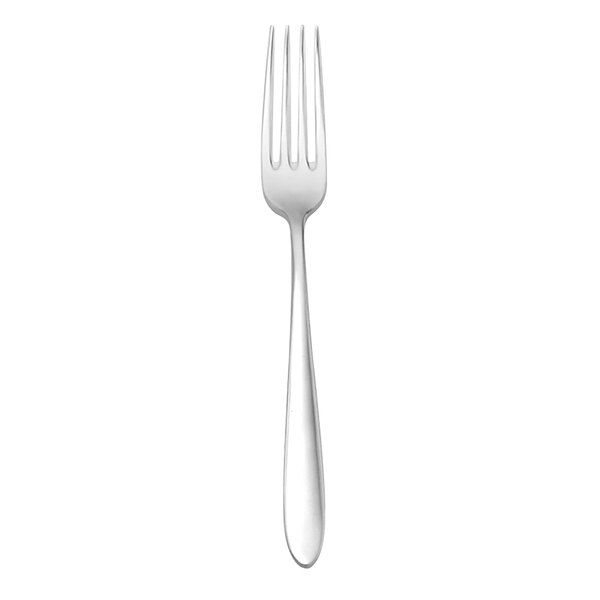 A silver Sant'Andrea Mascagni II salad fork with a white background.
