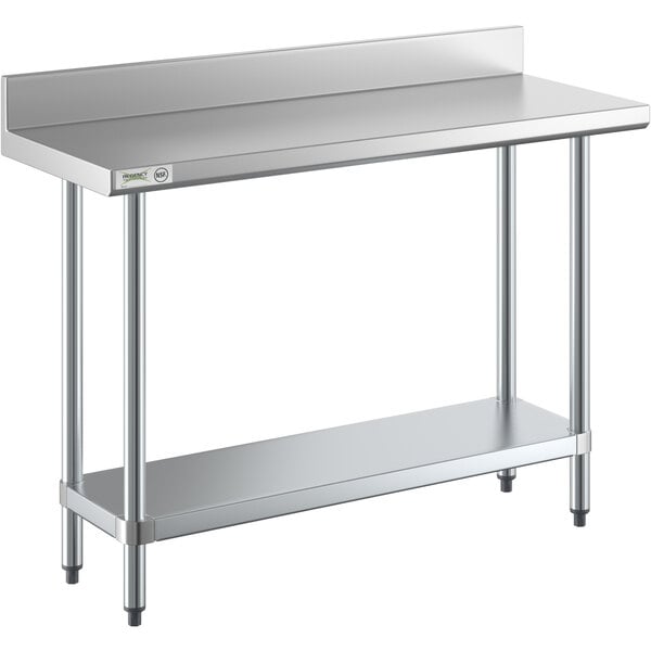Regency 18" x 48" 18-Gauge 304 Stainless Steel Commercial Work Table with 4" Backsplash and Galvanized Undershelf
