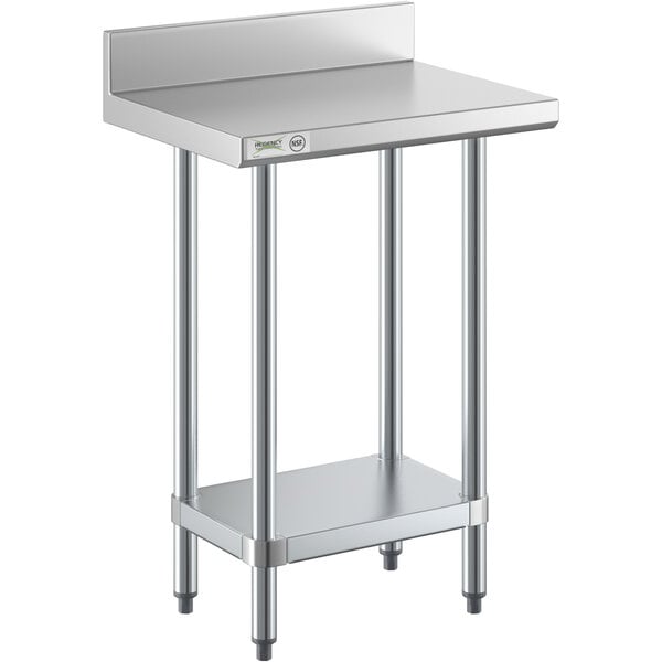 A Regency stainless steel work table with a galvanized undershelf.