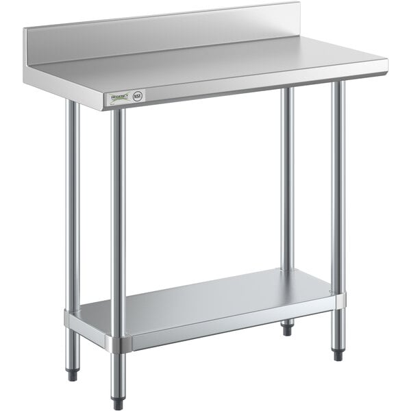 Regency 18" x 36" 18-Gauge 304 Stainless Steel Commercial Work Table with 4" Backsplash and Galvanized Undershelf