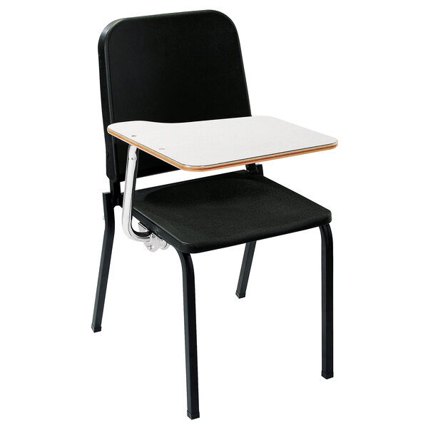 National Public Seating 8210/TA82R Black Melody Stack Chair with Right Tablet Desk Arm