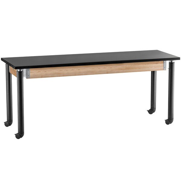 National Public Seating SLT4-2472CC 24" x 72" Height Adjustable Mobile Science Lab Table with Black Legs