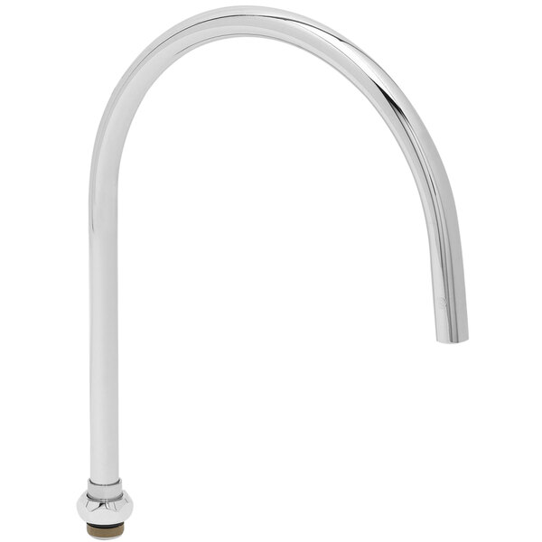 A silver curved T&S swivel gooseneck faucet nozzle with a plain end.