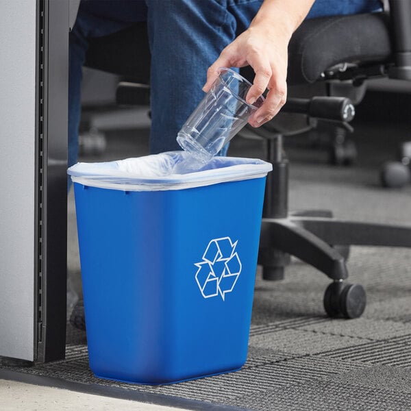 Lavex 13 Qt. / 3 Gallon Blue Rectangular Recycling Wastebasket / Trash Can