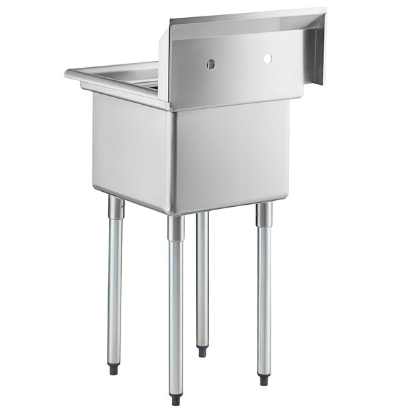 A Regency stainless steel sink with galvanized steel legs.