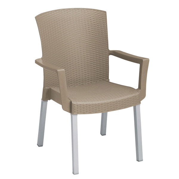 Grosfillex 45903181 Havana Taupe Classic Stacking Resin Arm Chair
